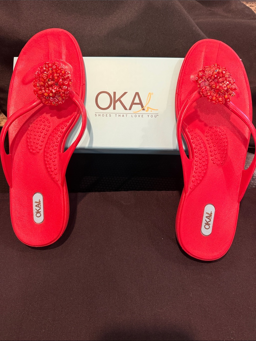 OKALb Red Beaded Thong Sandals - Women's Casual Flip Flops